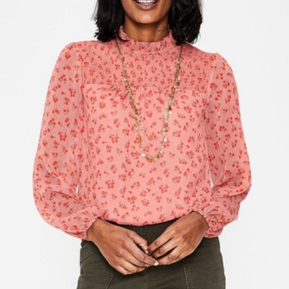 Boden Pink Smocked Floral Blouse